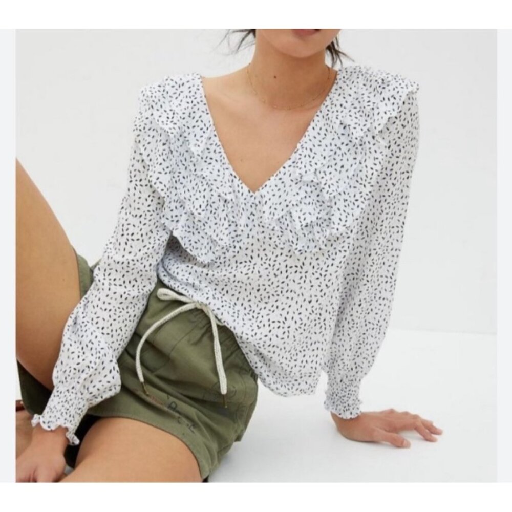 Hutch Anthropology Womens Sz L Ruffled V-Neck long sleeve Blouse